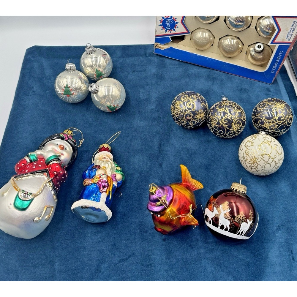 Vintage Glass Christmas Ornaments Lot 17 Hand Blown Mercury Santa Fish Germany